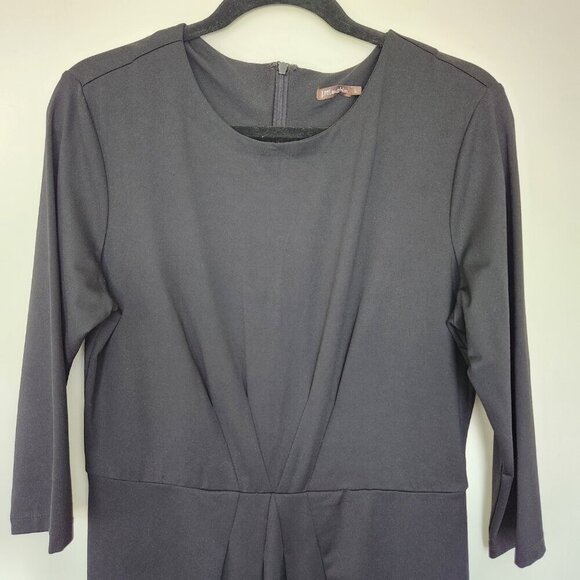 J. McLaughlin Black Rouched Gathered Sheath Dress 3/4 Sleeves Mini Length Size L - Picture 2 of 7